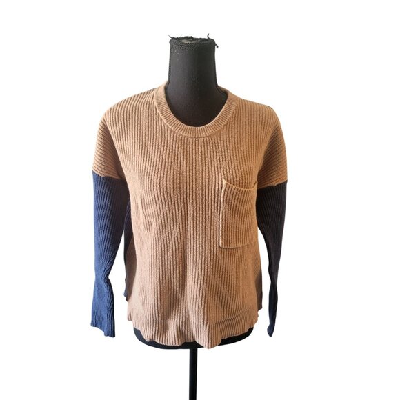 Madewell Two Tone Sweater Front Pocket Long Sleeve Size M Casual  Modern Preppy - Picture 1 of 9